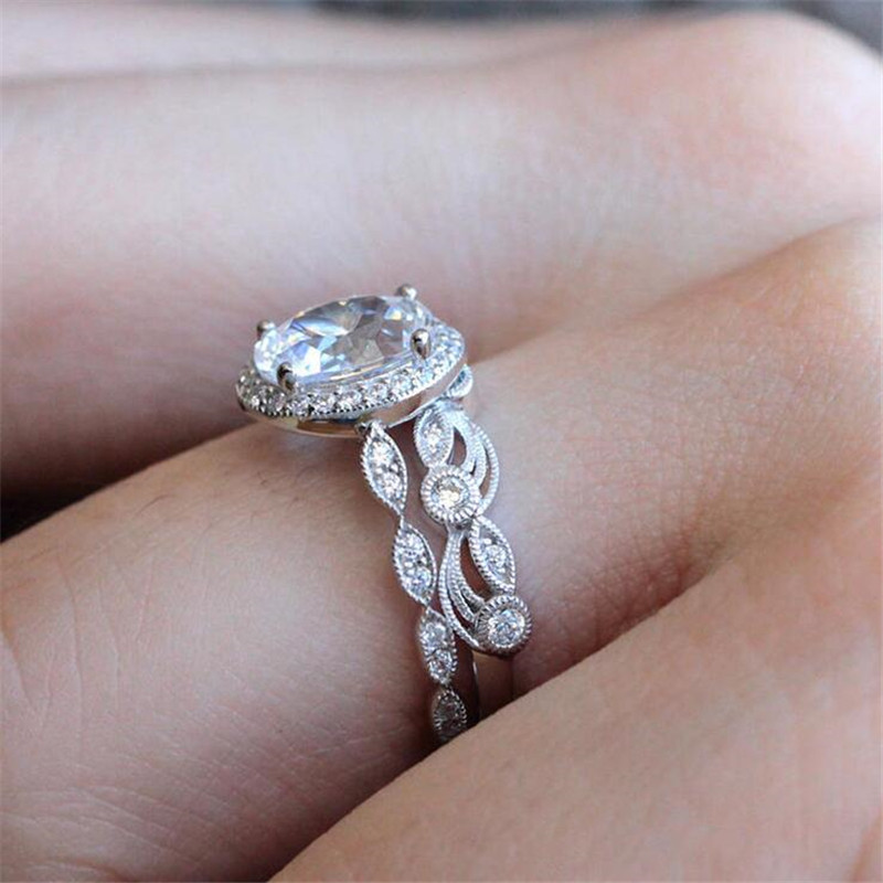 New Arrival Vintage Fashion Jewelry 925 Sterling Silver&Rose Gold Fill Oval Cut White Topaz CZ Diamond Women Wedding Bridal Ring Set Gift