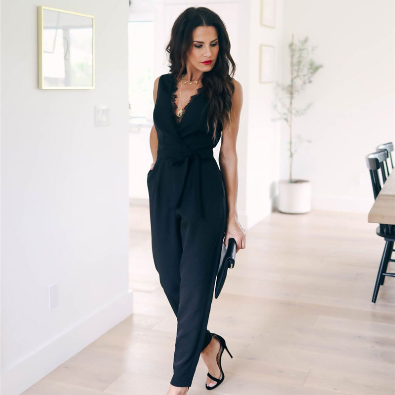 Sexy women jumpsuit lace office summer playsuit ladies jumpsuits sleeveless black elegant women rompers overall CDR1252 T200509