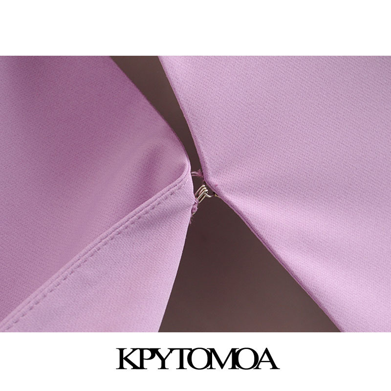 KPYTOMOA Women Fashion Office Wear V Neck Blazer Coat Vintage Long Sleeve Back Vents Pockets Female Outerwear Chic Tops 201106