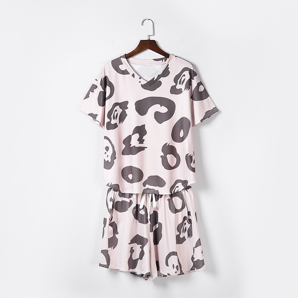 2020 Summer Loungewear Women Pajama Set Casual Sleepwear Tops and Shorts Outfits Set Leopard Print Short Sleeve Lounge Home Wear T200603