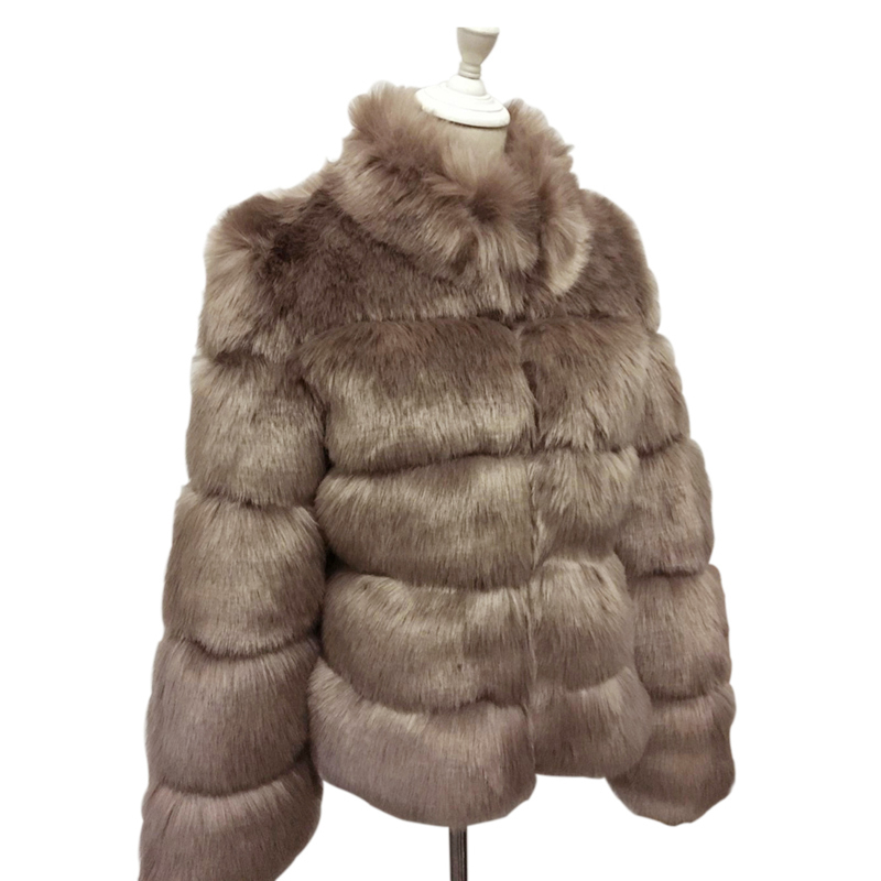 ZADORIN Fashion Winter Coat Women Faux Fox Fur Coat Plus Size Women Stand Fur Collar Long Sleeve Faux Fur Jacket fourrure 201029