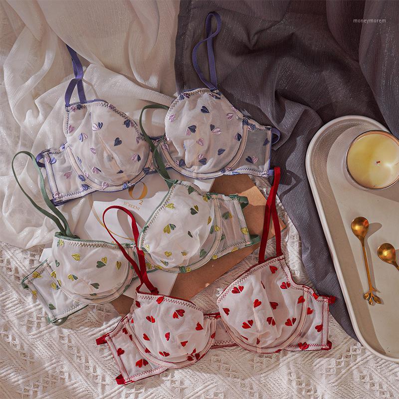 Embroidered love double layer fine yarn translucent lingerie sexy ultra-thin soft memory steel ring bra set non-bump underwear1, Green
Embroidered love double layer fine yarn translucent lingerie sexy ultra-thin soft memory steel ring bra set non-bump underwear1, Green