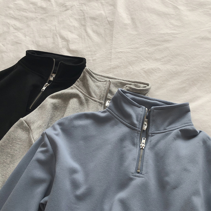 OCEANLOVE Hoodies Women Zipper Solid Short Fashion Sexy Sweatshirts High Waist Autumn Pullovers Korean Tops Casual 17613 201202