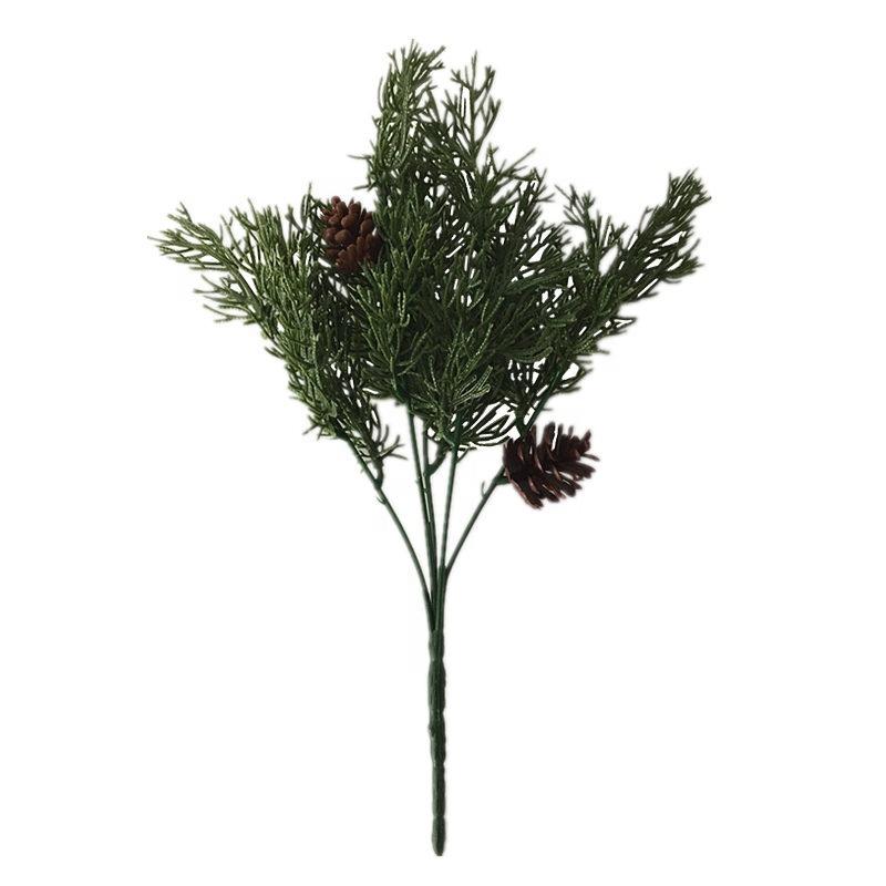 

12 Inch Artificial Plastic Pine Cone Cypress Branch Christmas Decorative Flower Faux Plants, Green