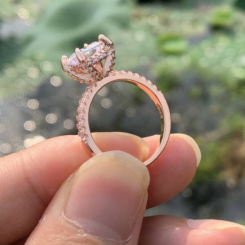 Ins Top Sell Luxury Jewelry Real 925 Sterling Silver Cushion Shape White Topaz CZ Diamond Gemstones Eternity Women Wedding Bridal Ring Gift