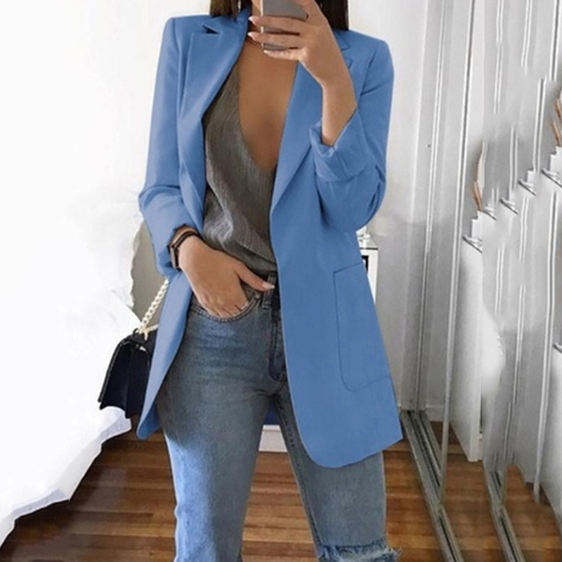 Women's Casual Mid Coat Lapel Slim Cardigan Outdoor Work Suit Jackets Open Front Coat Cloak Jackets Female Blusas Chaqueta Mujer 201026