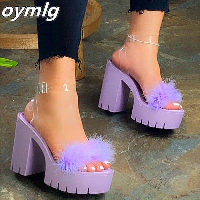 Sandals Woman Furry Pumps High Heels With Fur Buckle Platform Women Clear Solid Square Heel Ankle Strap Open Rubber Party, Light blue
Sandals Woman Furry Pumps High Heels With Fur Buckle Platform Women Clear Solid Square Heel Ankle Strap Open Rubber Party, Light blue