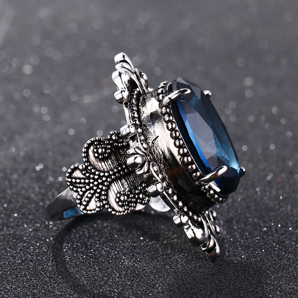 Big Peacock Blue Sapphire Rings for Women Men Vintage Real Silver 925 Jewelry Ring Anniversary Party Gifts