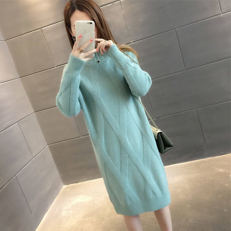 Women's Sweater Fashion Winter New High Collar Sweater Female Loose Thick Long Paragraph Bottoming Knit Sweater Dress 201110