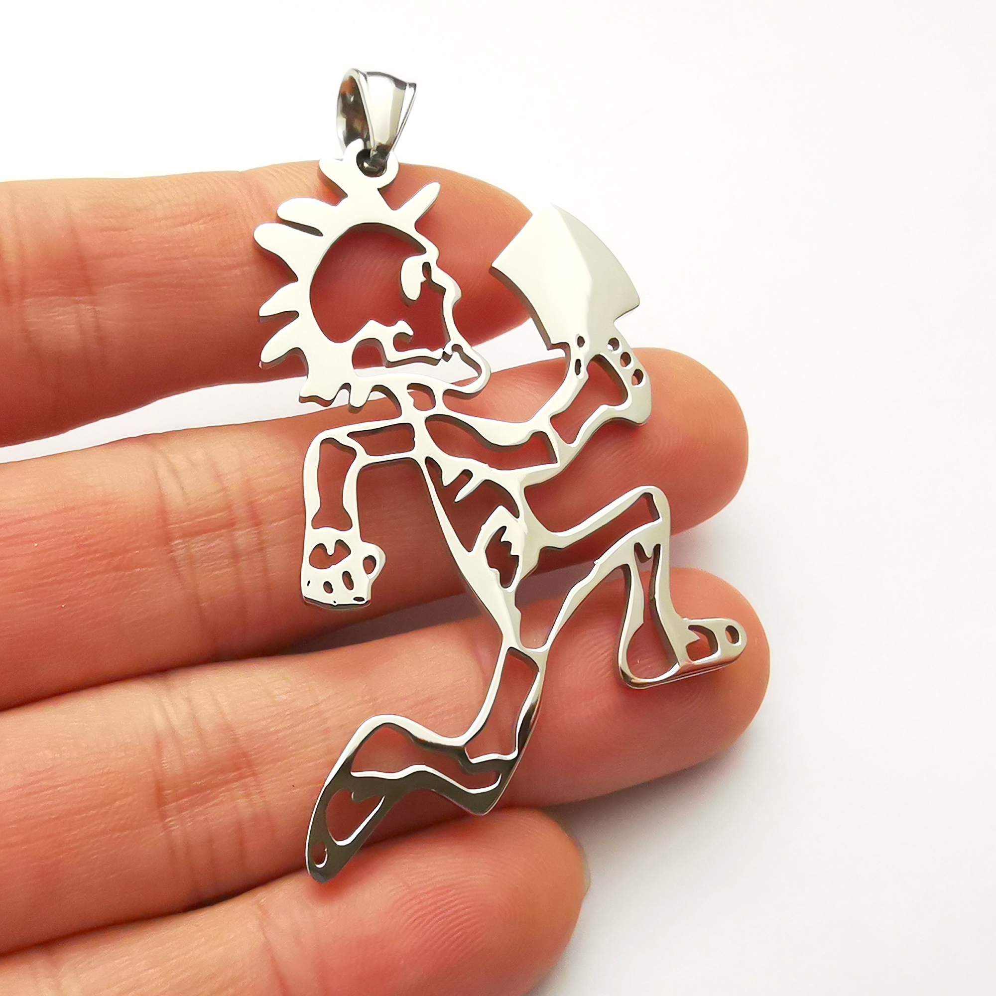 (silver ) large 2inch tall hollow out Hatchetman men "Joker Card" Stainless Steel ICP Charms pendant w/30'' ball chain necklace