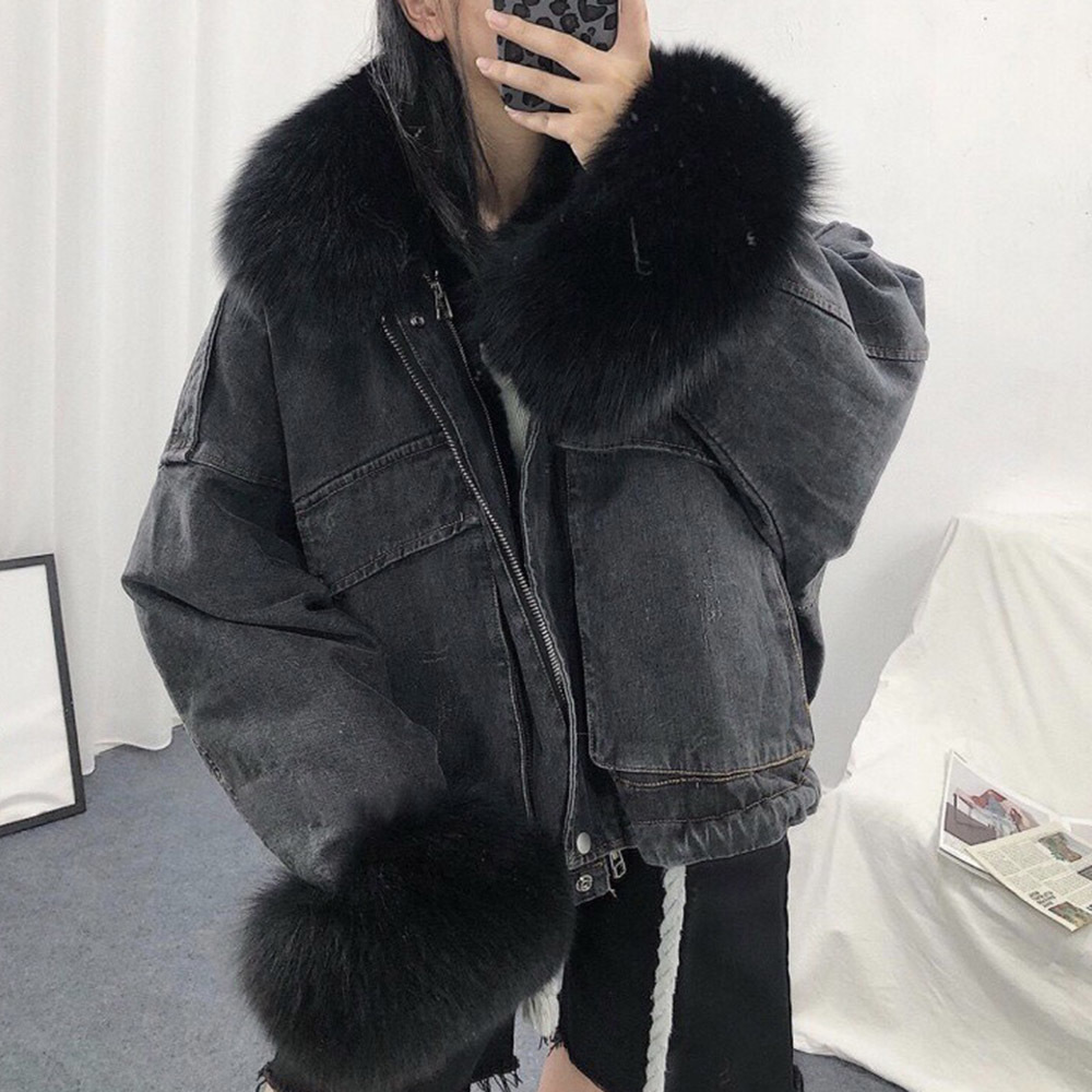 Jacket Women Denim Casual Jacket Women Long Sleeve Thick Coats Elegant Winter Outwear Office Ladies Solid Streetwear Faux Fur
