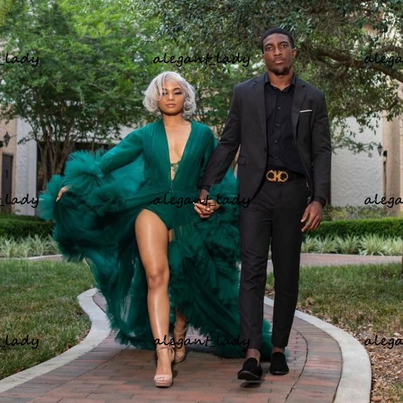 Hunter Maternity Prom Dresses For photo shoot Robes Women Sheer Full Sleeves Maxi Tiered Tulle Robe Formal Evening Gown Overlay