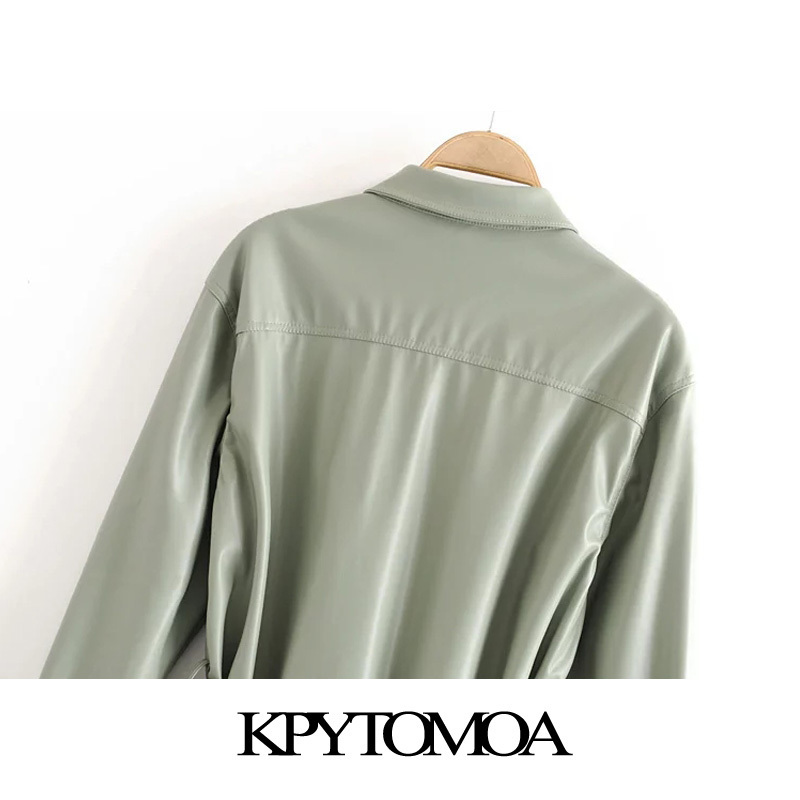 KPYTOMOA Women 2020 Street Fashion PU Faux Leather With Belt Jacket Coat Vintage Long Sleeve Pockets Female Outerwear Chic Tops LJ201127