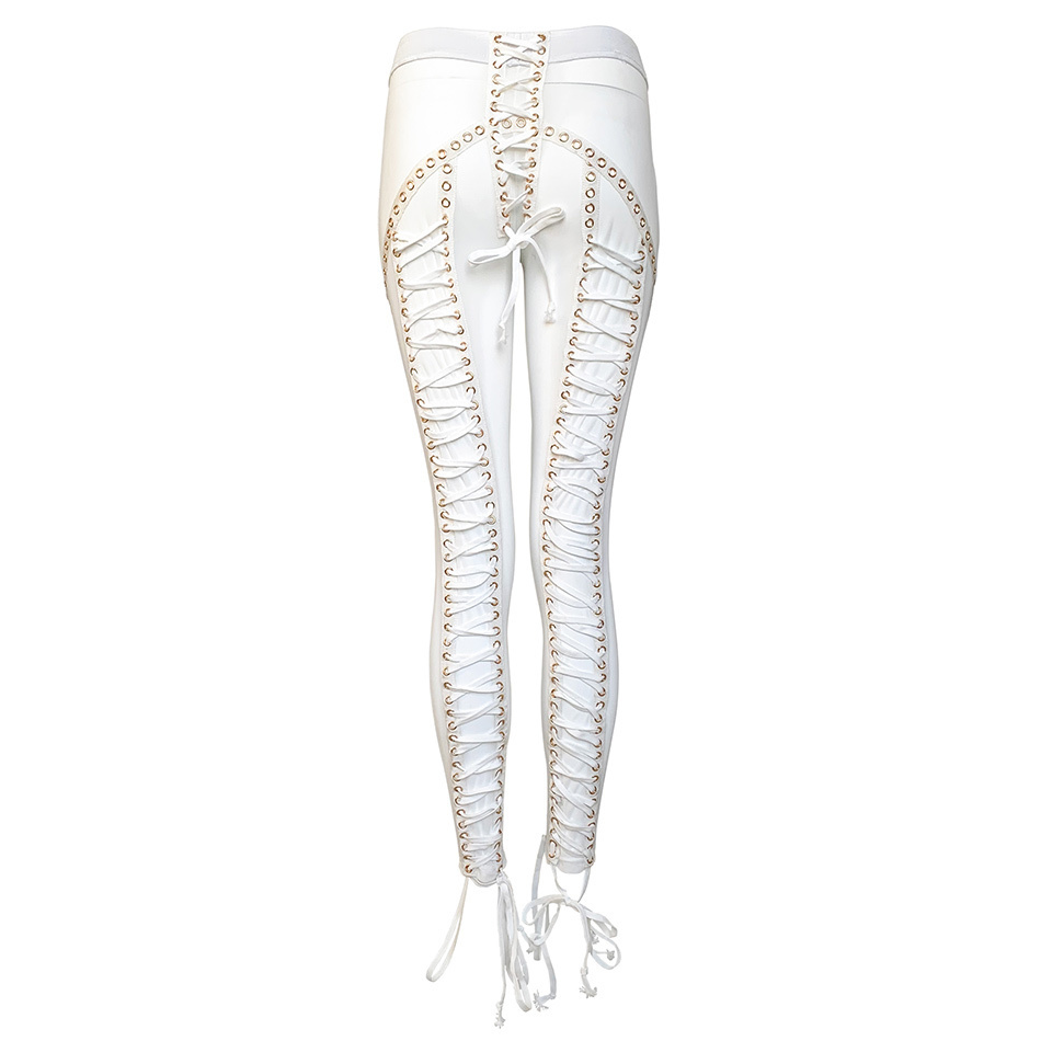 Tropical Girl White or Black Sheer Long Pants Lace up Detailing Mesh Leggings with Gold Eyelets 201109