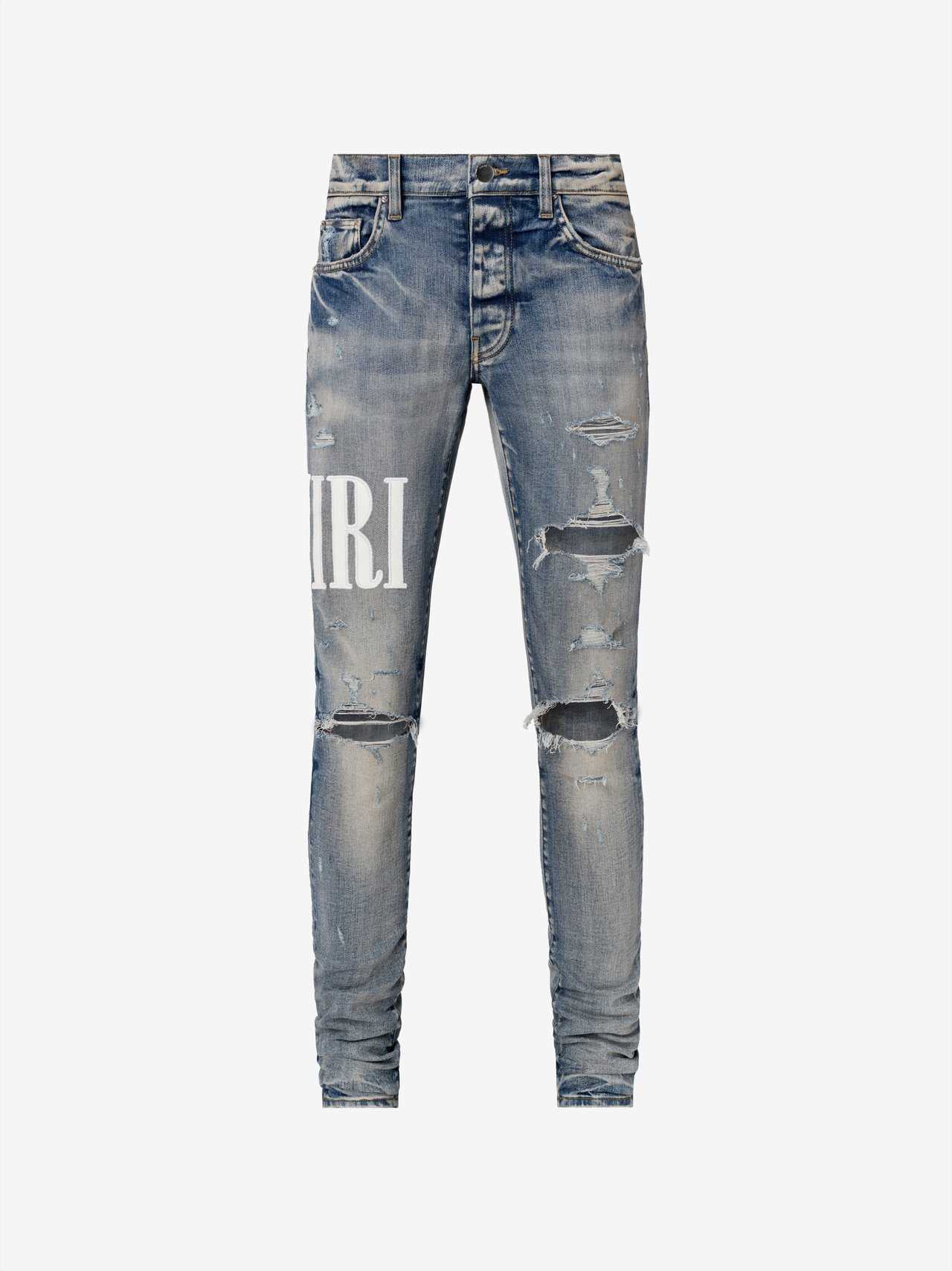 Correct version of Amirs style leather stitching embroidery letter knife cutting washing water hole breaking fashion high street jeans men, Light blue
Correct version of Amirs style leather stitching embroidery letter knife cutting washing water hole breaking fashion high street jeans men, Light blue