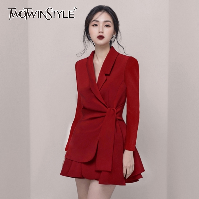 TWOTWINSTYLE Lace Up Two Piece Sets For Women V Neck Long Sleevet Suit Skirts Minimalist Suits Female Autumn Fashion New 201130, Black
TWOTWINSTYLE Lace Up Two Piece Sets For Women V Neck Long Sleevet Suit Skirts Minimalist Suits Female Autumn Fashion New 201130, Black