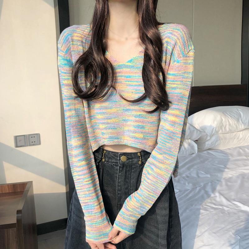 Korean Fashion Knitted Tops Sweet Rainbow Color Long Sleeve Sweater Women Casual O-Neck Knitwear, Beige
Korean Fashion Knitted Tops Sweet Rainbow Color Long Sleeve Sweater Women Casual O-Neck Knitwear, Beige