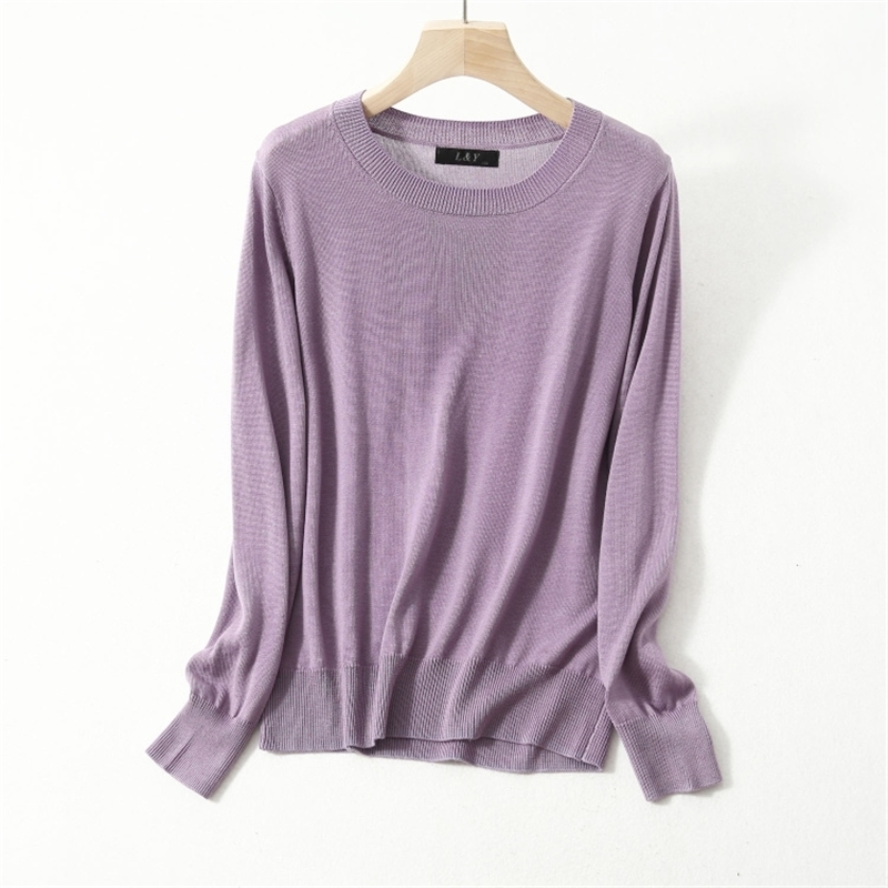 Women's 85 Silk 15 Cashmere Round Neck everyday Long Sleeve Pullover Sweater Top Shirt JN5411 201017
