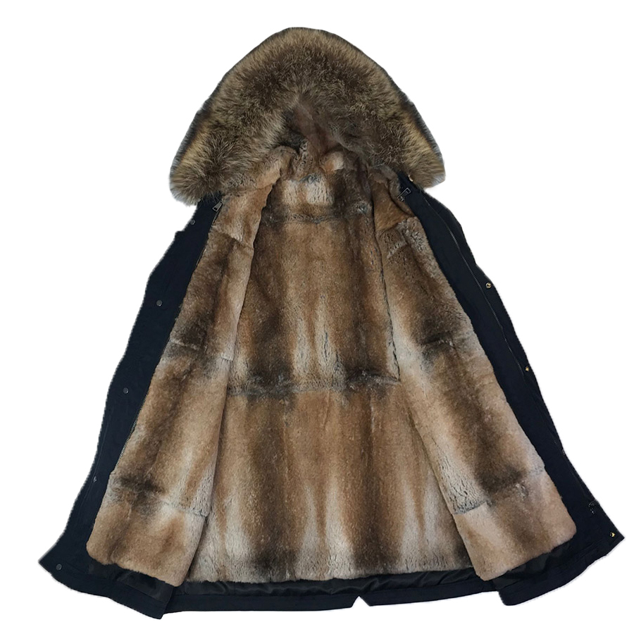 rabbit coat for man winter warm fashion real parkas lining raccoon fur collar Men's parka with f 201127