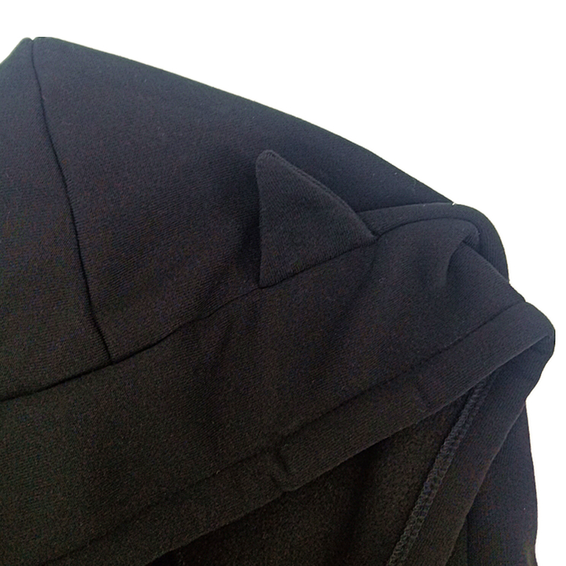 Winter Warm Long Hoodies Sweatshirt Women Fashion Patchwork Cute Ear Cat Overcoat Autumn Zipper Gothic Black Sweatshirt Female 200930