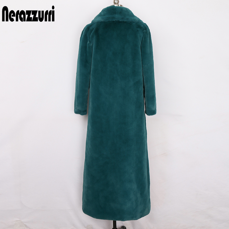Nerazzurri Winter warm maxi faux fur coat women long sleeve shawl collar X-long fluffy furry overcoat Plus size fashion 7xl 201110