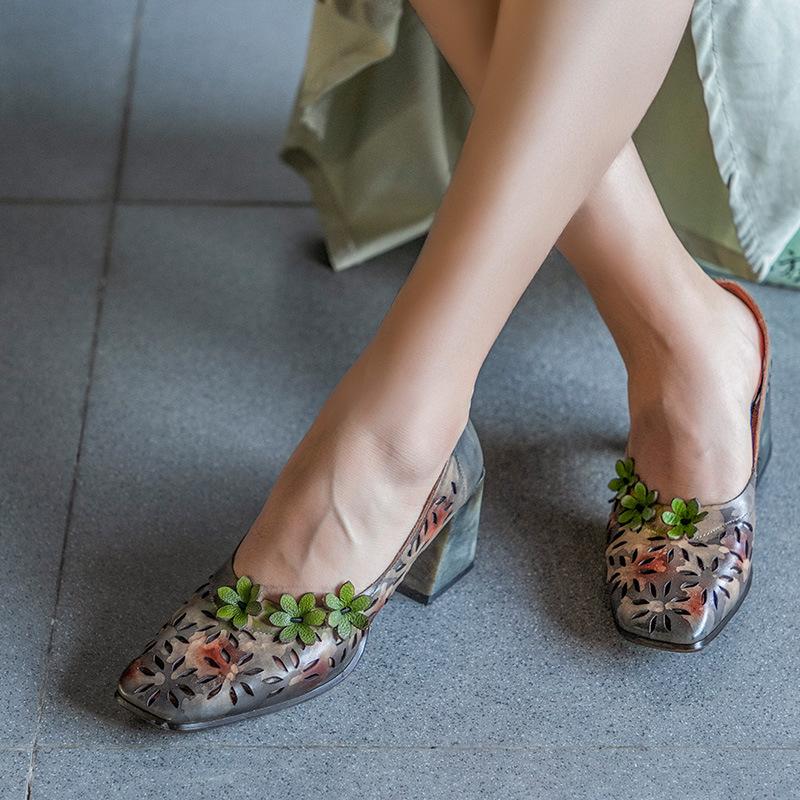 VALLU Spring 2020 new square head leather high-heeled women's shoes hollow flowers retro spring shoes, Gray
VALLU Spring 2020 new square head leather high-heeled women's shoes hollow flowers retro spring shoes, Gray