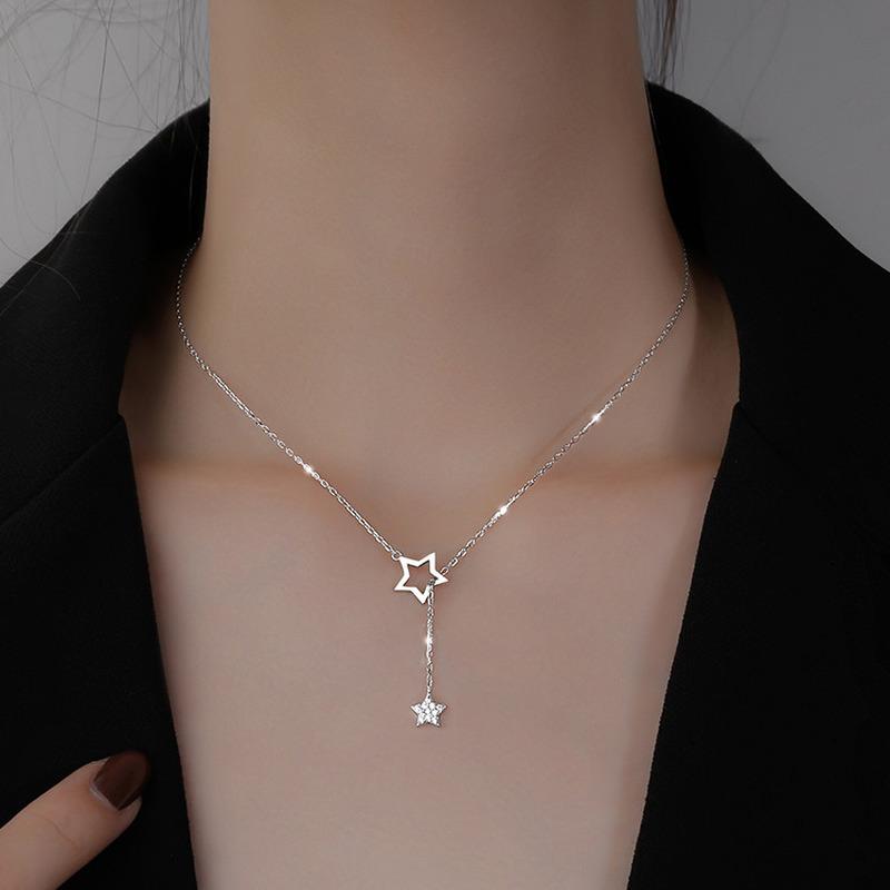 Pendant Necklaces Sparkling Rhinestone Star Necklace Hollow Design Tassel Clavicle Chain For Women Jewlery, Silver
Pendant Necklaces Sparkling Rhinestone Star Necklace Hollow Design Tassel Clavicle Chain For Women Jewlery, Silver