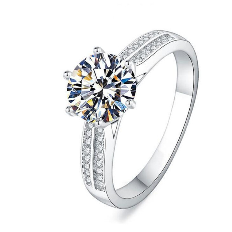 Stunning Luxury Jewelry 925 Sterling Silver Party Large Round Cut White Topaz CZ Diamond Moissanite Women Wedding Engagement Band Ring Gift