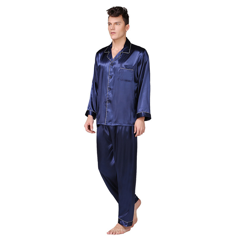Plus Size Men's Silk Pajama Black Red Blue Stain Silk Sexy Sleepwear Modern Style Homewear Set Soft Bath Sleep Pyjama 2 Pcs/set 201109