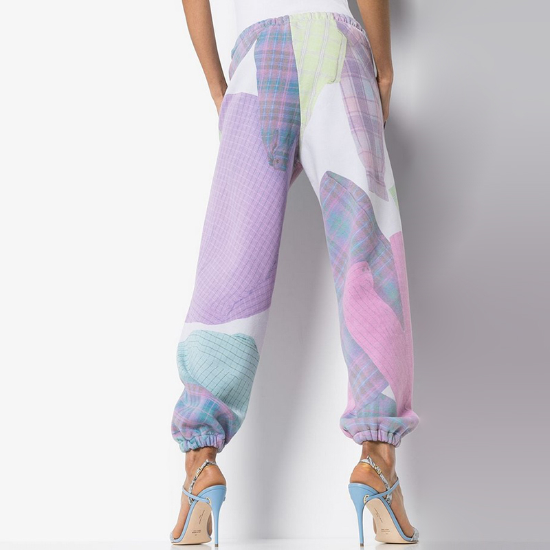 VGH Harem Pants For Women Mid Waist Lace Up Print Hit Color Loose Pockets Casual Pant Female Autumn New Clothing Tide 201228