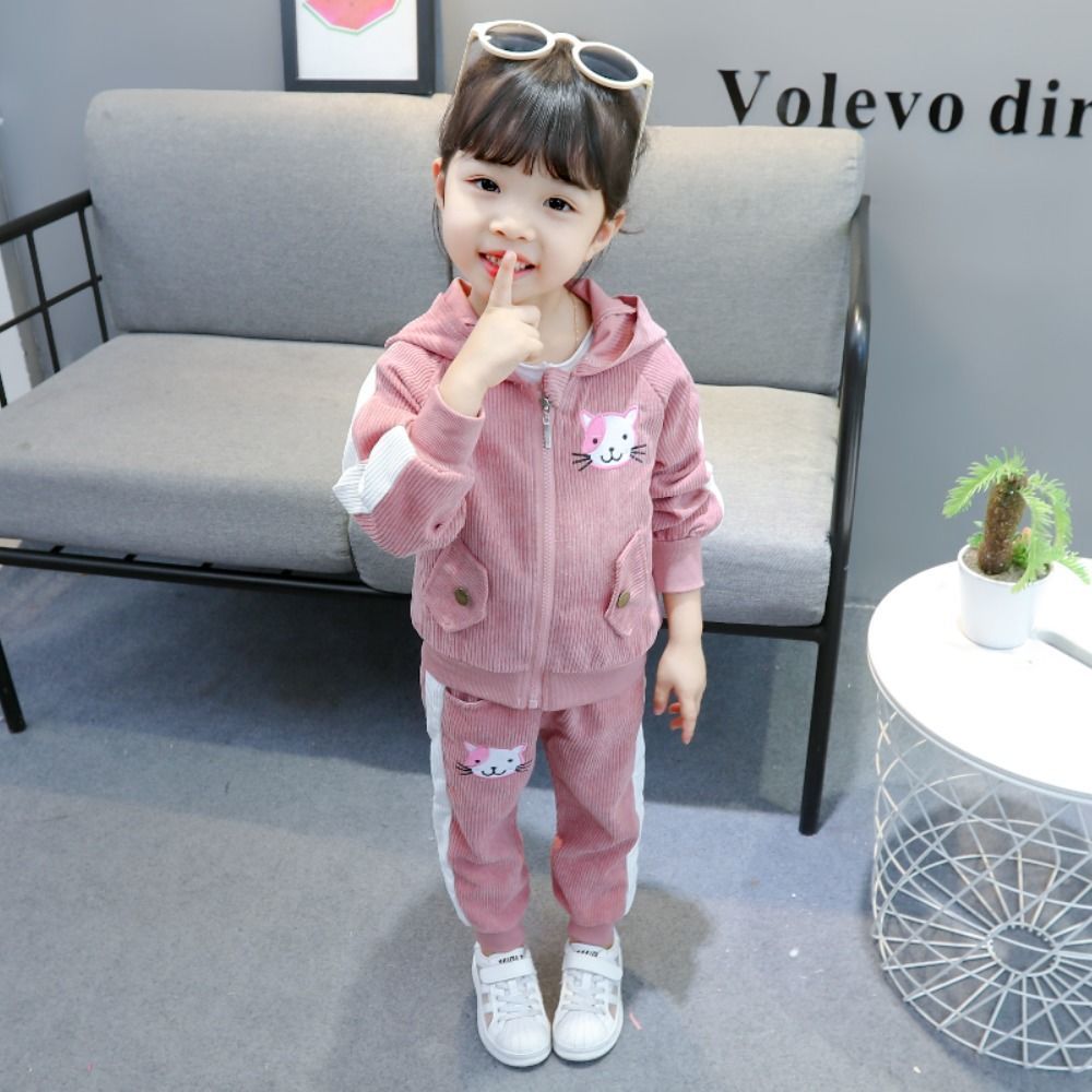 Girls Clothes Set toddler Girls clothing Suit top+Pants 2 Pcs Spring cat Children's Set Teen Girls Clothes Suit 2 3 4 6 Years Y1107