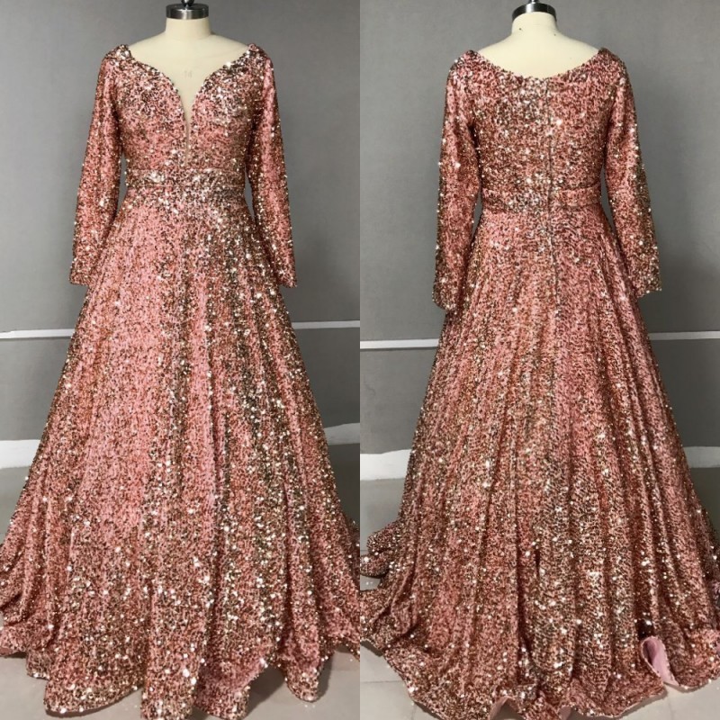 Evening Prom Celebrity Dresses Woman Party Night Muslim Ball Gown Gold Long Plus Size Dresses 201114