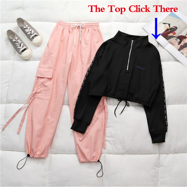 Spring Cargo Pants Student Sport Casual Sweatpants Women Black High Waist Pocket Trousers Streetwear Womens Joggers Sweatpants 201111