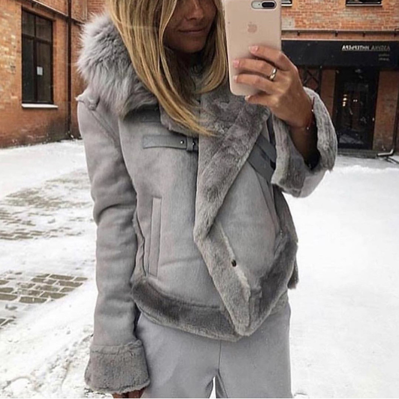 Women leather jackets Winter Suede Leather Jacket Women Short Lamb Wool Motorcycle Jacket Thick Lambs Fur Warm Coat T200507
