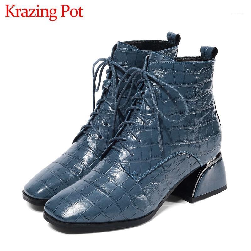Krazing Pot fashion office lady print genuine leather square toe high heels zipper winter warm women lace up ankle boots L2f21, Blue
Krazing Pot fashion office lady print genuine leather square toe high heels zipper winter warm women lace up ankle boots L2f21, Blue