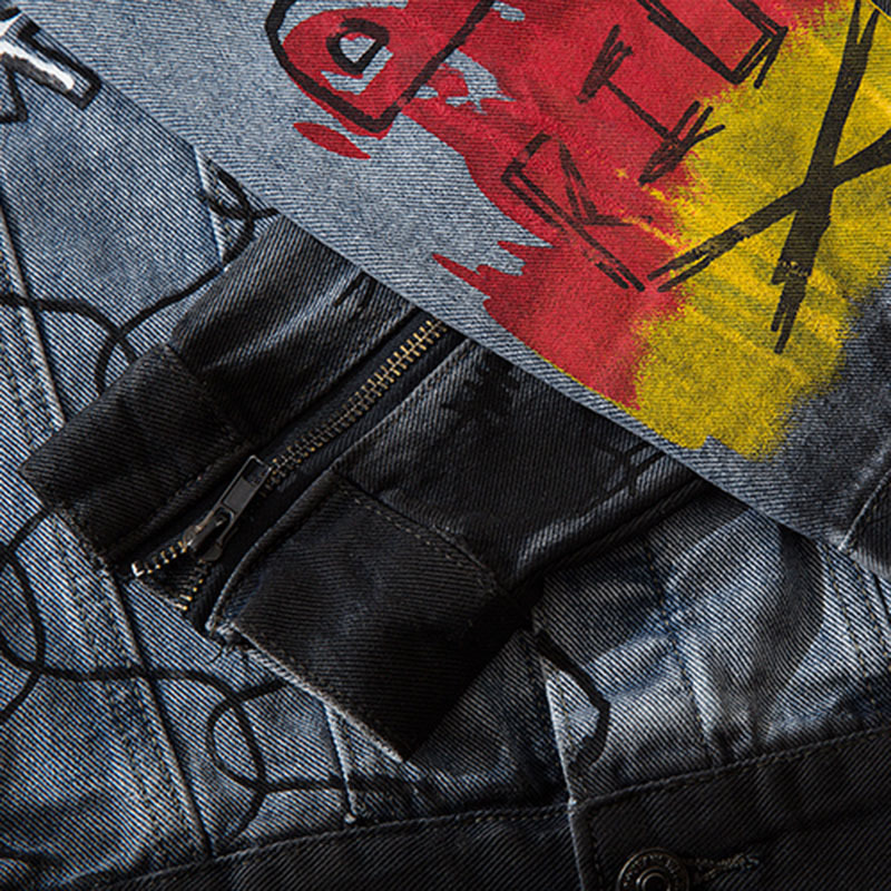 Men Denim Jackets Streetwear Skull Graffiti Blue Denim Jean Jacket Coat Hip Hop Harajuku Bomber Jacket Punk Rock Vintage 201127