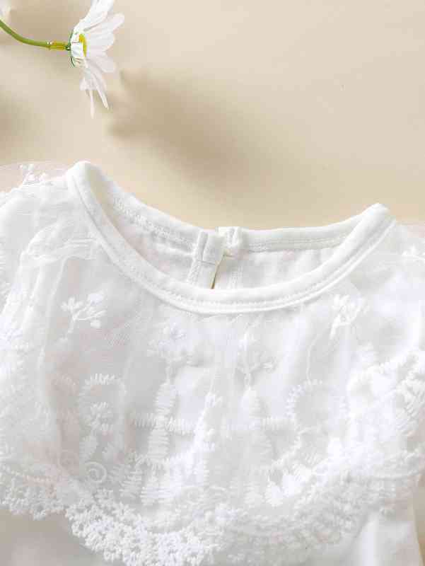 Baby Embroidery Mesh Bodysuit & Guipure Lace Insert Suspender Skirt SHE