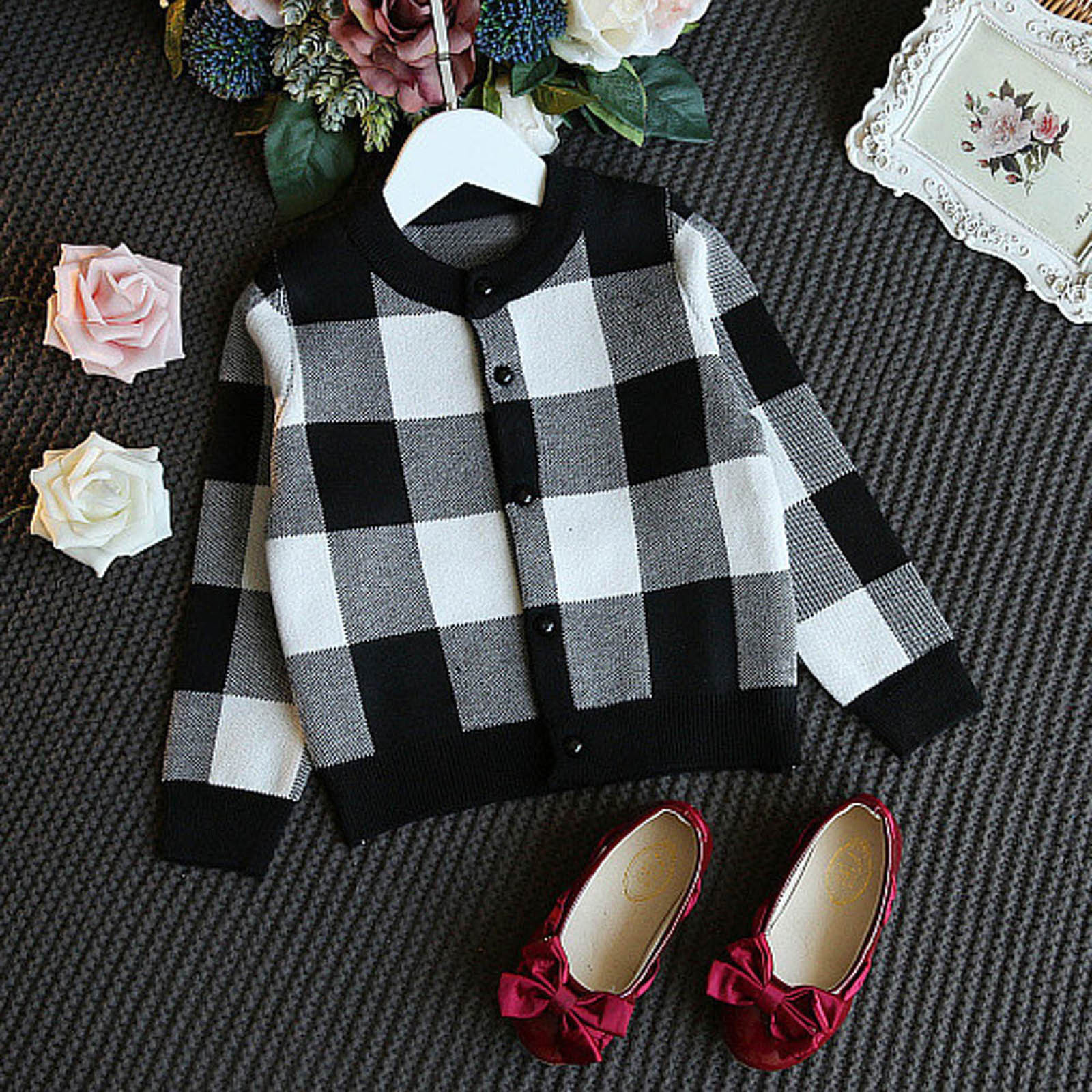 Plaid Knitted Girls Clothes Set Toddler Kids Baby Girls Long Sleeve Sweater Coat Tops+Skirt Outfit Clothing Set Christmas GiftsX1019