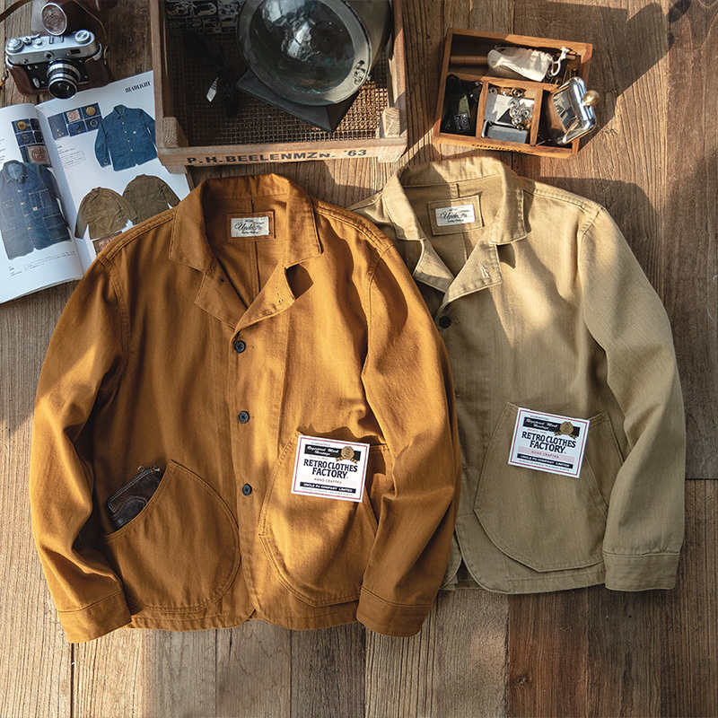 Maden Men's Cotton Fabric Brown Casual Jacket Retro Single-breasted Button Multi-pocket Jacket Large Capacity Pocket Jacket 201127