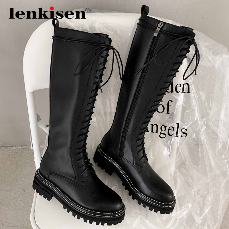 Lenkisen motorcycle boots natural leather platform coolest round toe thick med heel zipper young girls cozy knee high boots L80, Beige
Lenkisen motorcycle boots natural leather platform coolest round toe thick med heel zipper young girls cozy knee high boots L80, Beige
