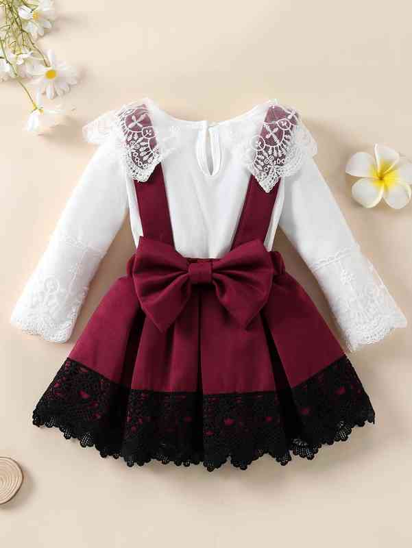 Baby Embroidery Mesh Bodysuit & Guipure Lace Insert Suspender Skirt SHE