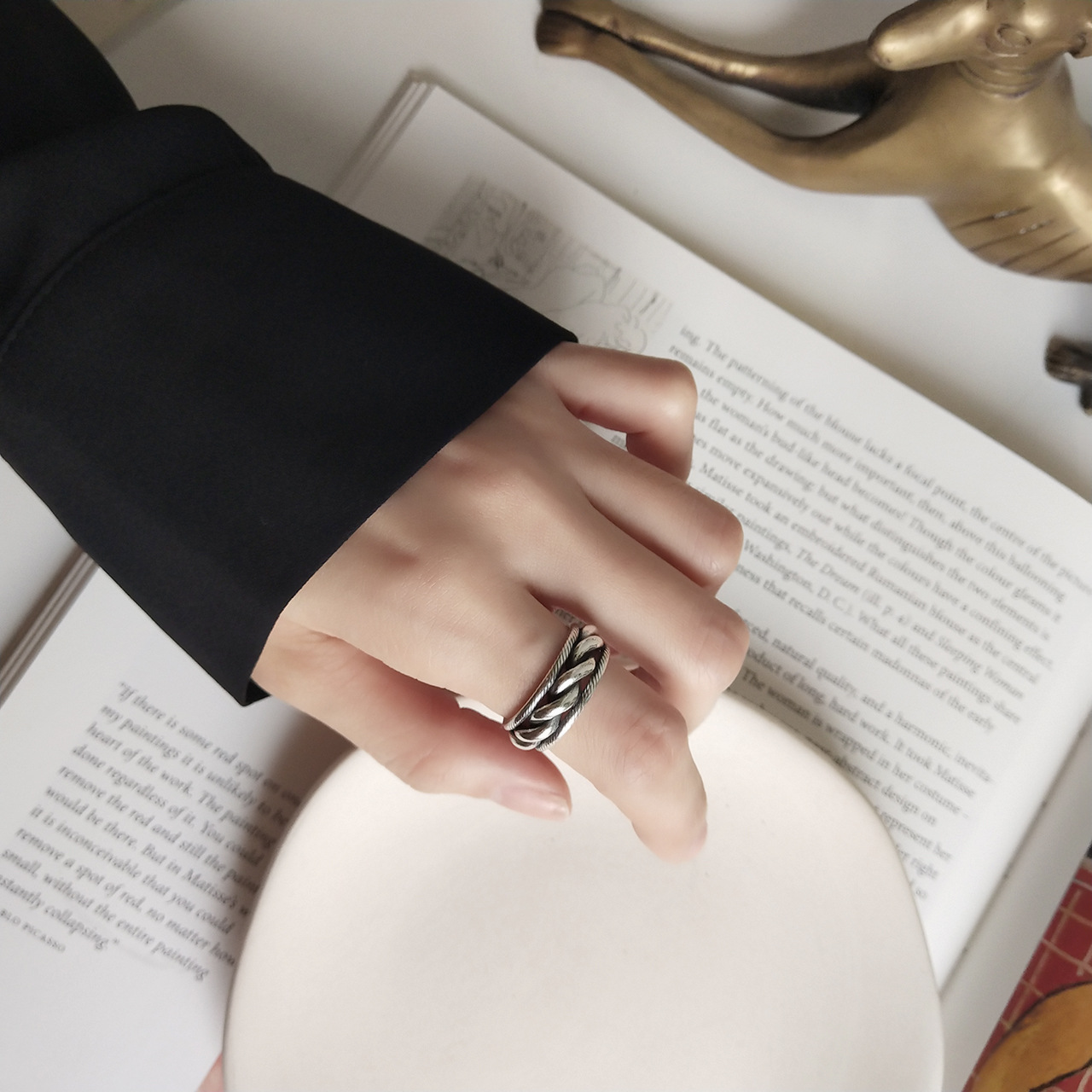 New minimalism 925 sterling silver handmade vintage jewelry European antique silver designer twistedwire adjustable rings gift for women