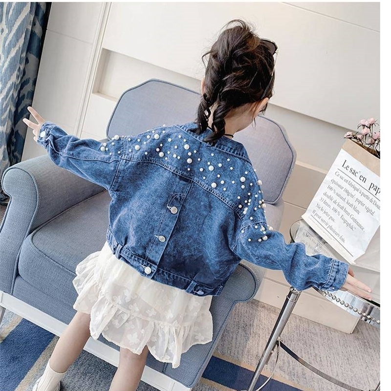 Baby Girl Denim Jackets Children's Clothing Autumn New Big Girls Beading Casual Jackets Toddler Outwear Kids Cowboy Coats 201106
