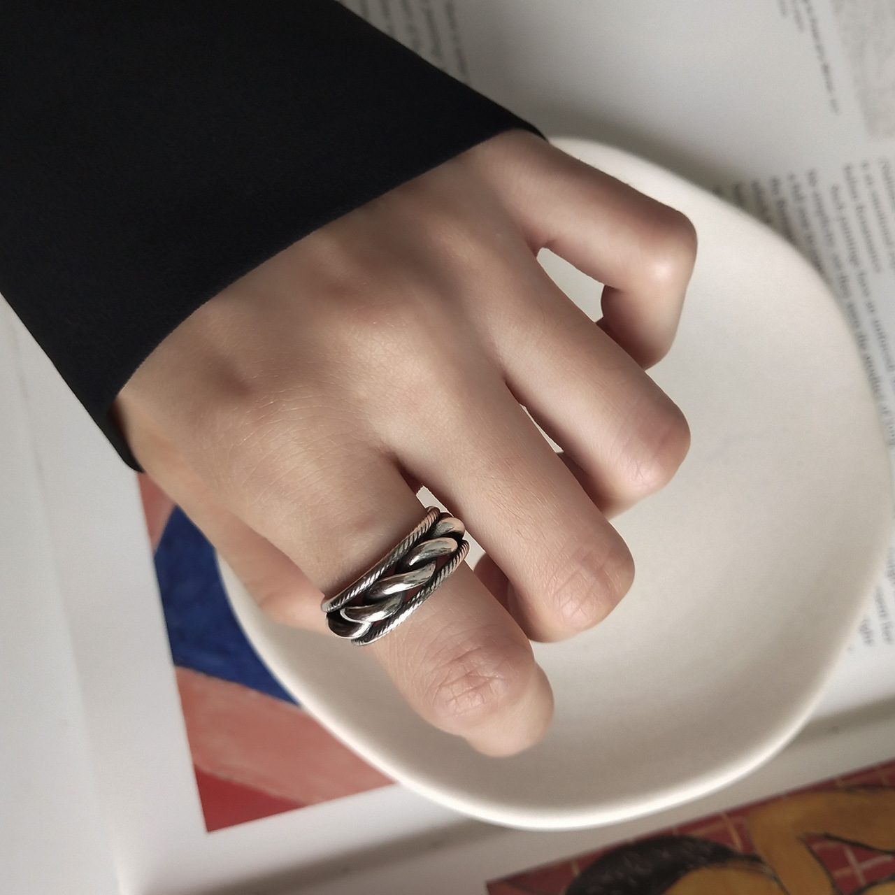 New minimalism 925 sterling silver handmade vintage jewelry European antique silver designer twistedwire adjustable rings gift for women