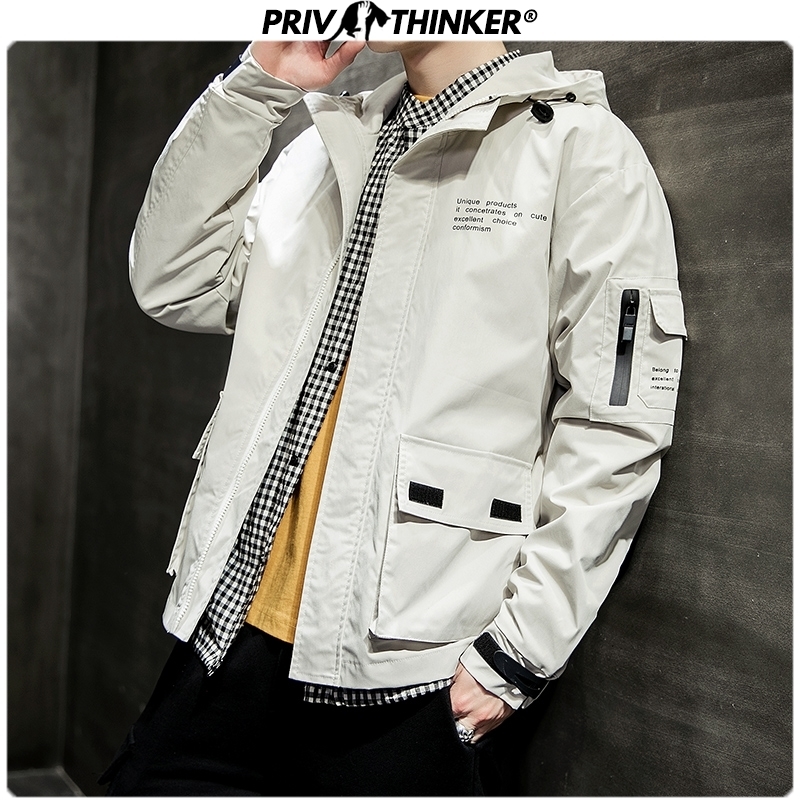 Privathinker Men's Hip Hop Hooded Jacket Men Autumn Outwear Fashion Coat Korean Jackets Male Casual Safari Style Clothes T200117