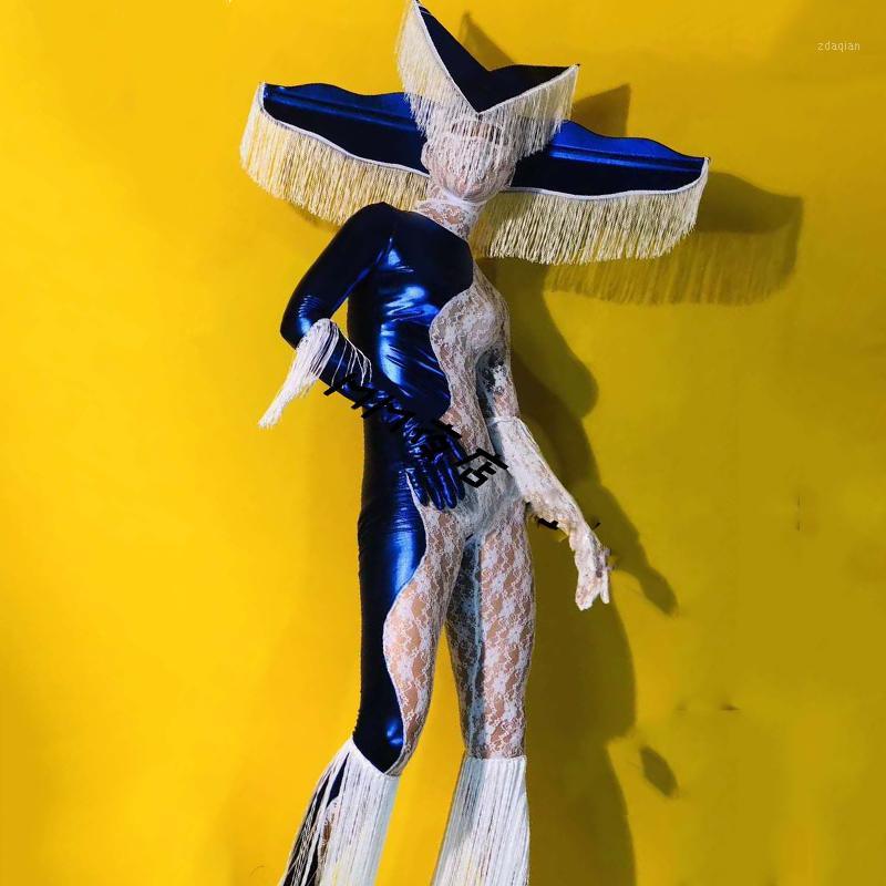 Festival Outfit Nightclub Bar Blue Five-Pointed Star Halloween Exaggerated Headdress Lace Fringed Jumpsuit Stage Costumes DN57771, As picture
Festival Outfit Nightclub Bar Blue Five-Pointed Star Halloween Exaggerated Headdress Lace Fringed Jumpsuit Stage Costumes DN57771, As picture