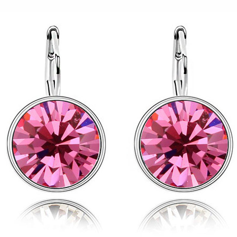 18K White Gold Plated Austrian Crystal Clip On Earrings for Women Sweet Candy Round Drop Earring Rhinestone Dangle Earrings Wedding Jewelry Nice Gift