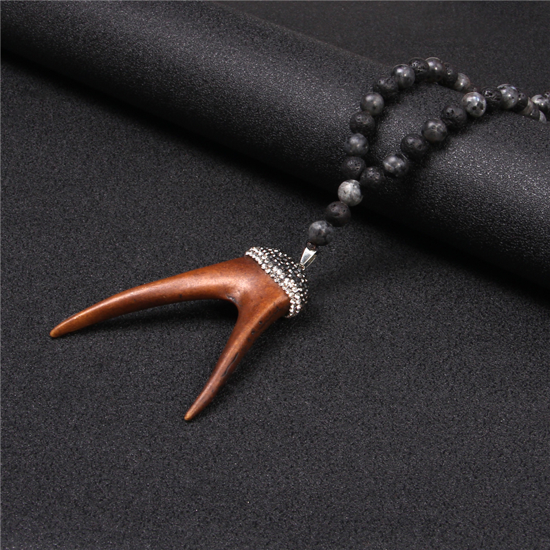 Tibetan Natural agat lava stone strand beads necklace Cow Bull Ox Head tooth Skull Charms necklace Men Women amulet Lucky Gift 201014