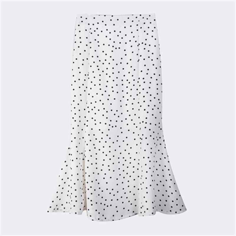 Spring Summer Black Polka Dots Chiffon Skirt Korean Style Women High Waist Mermaid Skirt Elegant Midi Skirt 201110