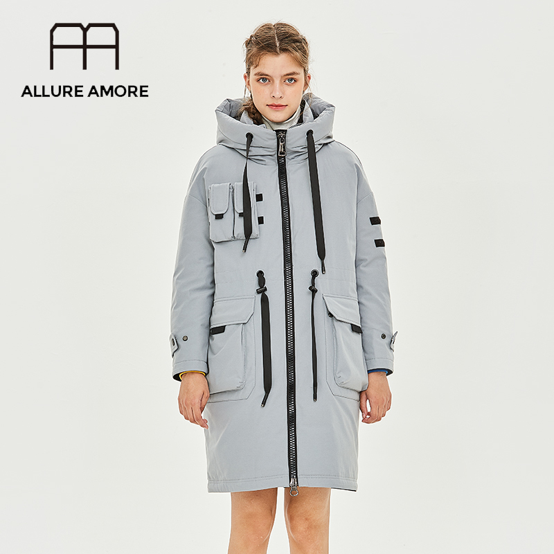 Allure Amore Hooded Ladies Puffer Cotton Coat Long Parka long White Duck women Down Jacket Warm Work Clothes Oversize Large Size 201023